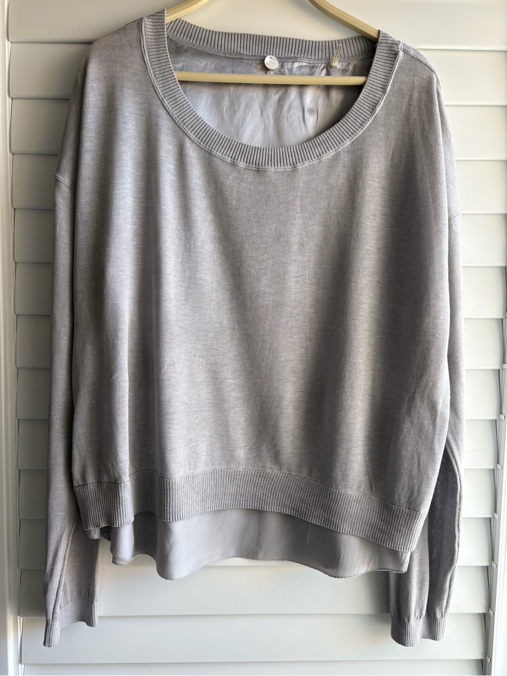 Margaret O'Leary Light Gray Layered-Hem Crewneck Sweater